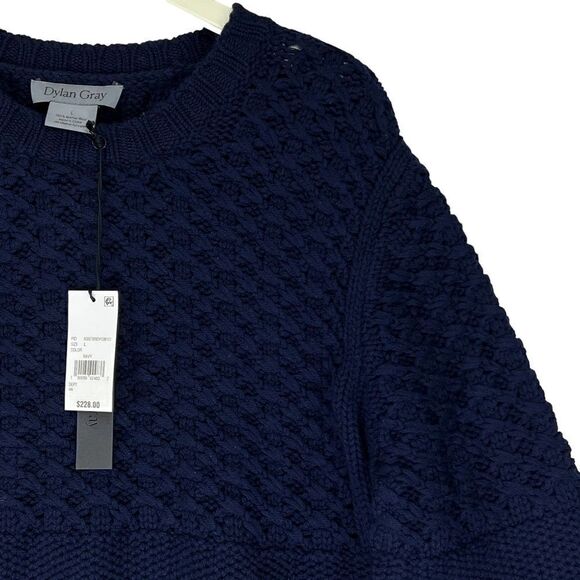 Dylan Gray Men Navy Merino Wool Sweater Cabled Yoke Pullover US XL MSRP $228 - Picture 7 of 9